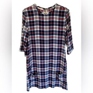 Equipment Femme 100% Silk Pink/Blue/White Plaid Sheath Mini Dress Size M